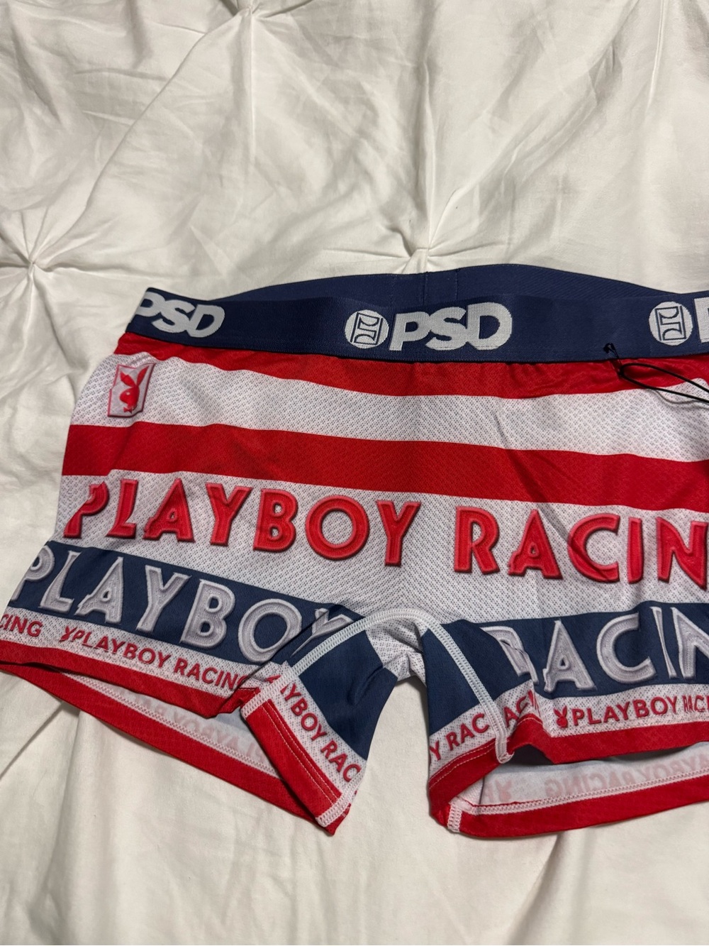 PSD Playboy Racing Red White Navy Blue Boyshorts Sz m new - Picture 3 of 8
